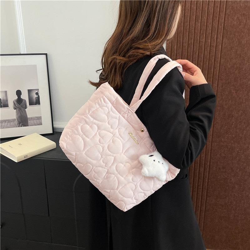 Small Fresh and Fashionable Handbag Bag Women's New Love Embroidered Thread Shoulder Bag Light and Versatile Going Out Tote Bag