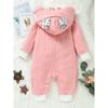Adorable Floral Hooded Baby Girl Romper with Bunny Ears - Long Sleeve, Single-Breasted, Polyester Blend,Machine Washable - Perfect for Spring & Autumn