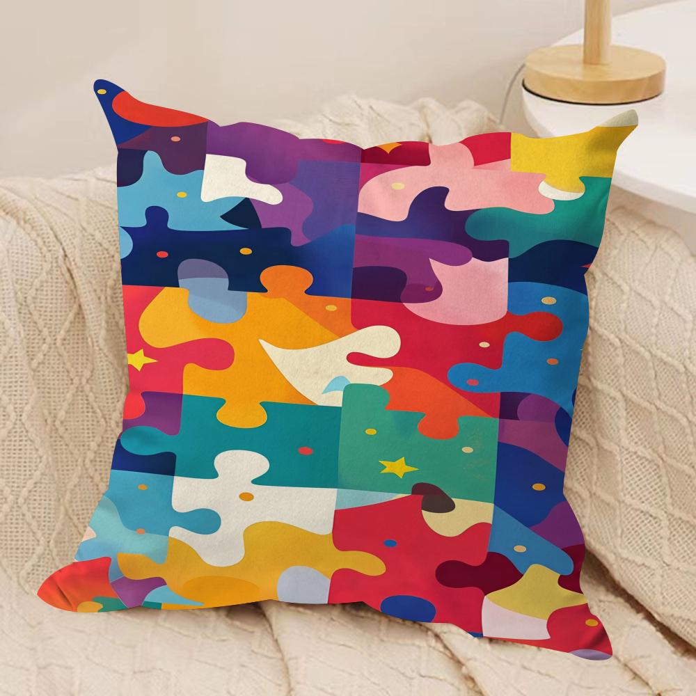 Fun Puzzle Patterns Cushion Cover Soft Plush Fabric DoubleSided Printed Cushion Covers for All Seasons Modern Home Decor