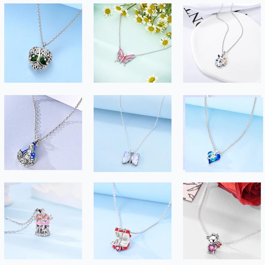 Angel's Wings Feather Necklace 925 Silver Original Blue Eyes Long Chain Link For Mom Women Wedding Party Jewelry Gift