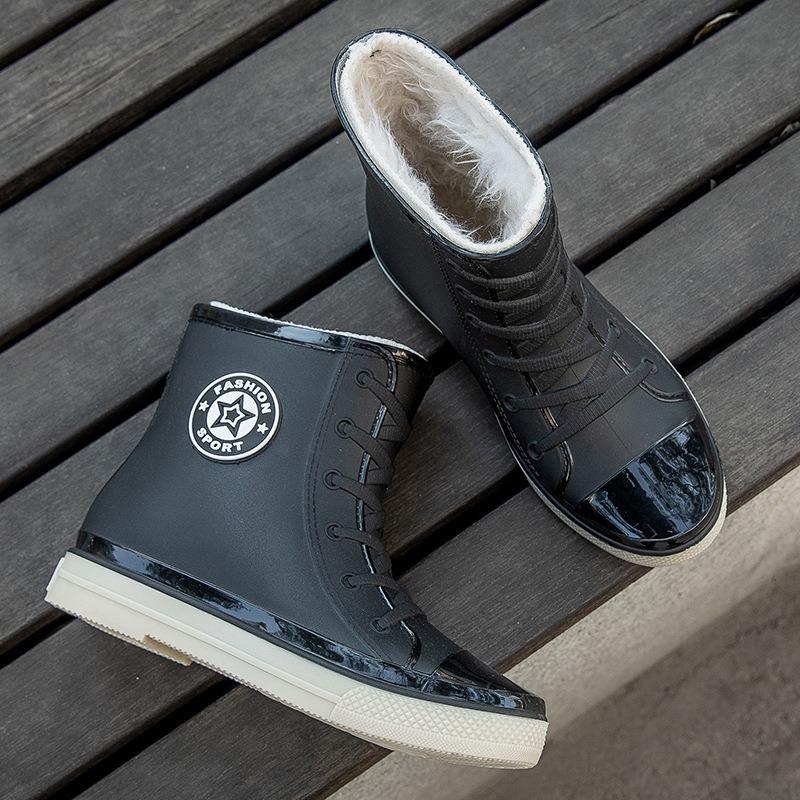 Fashion short tube women's waterproof shoes rain shoes student trend rubber shoes velvet warm non-slip rain boots women