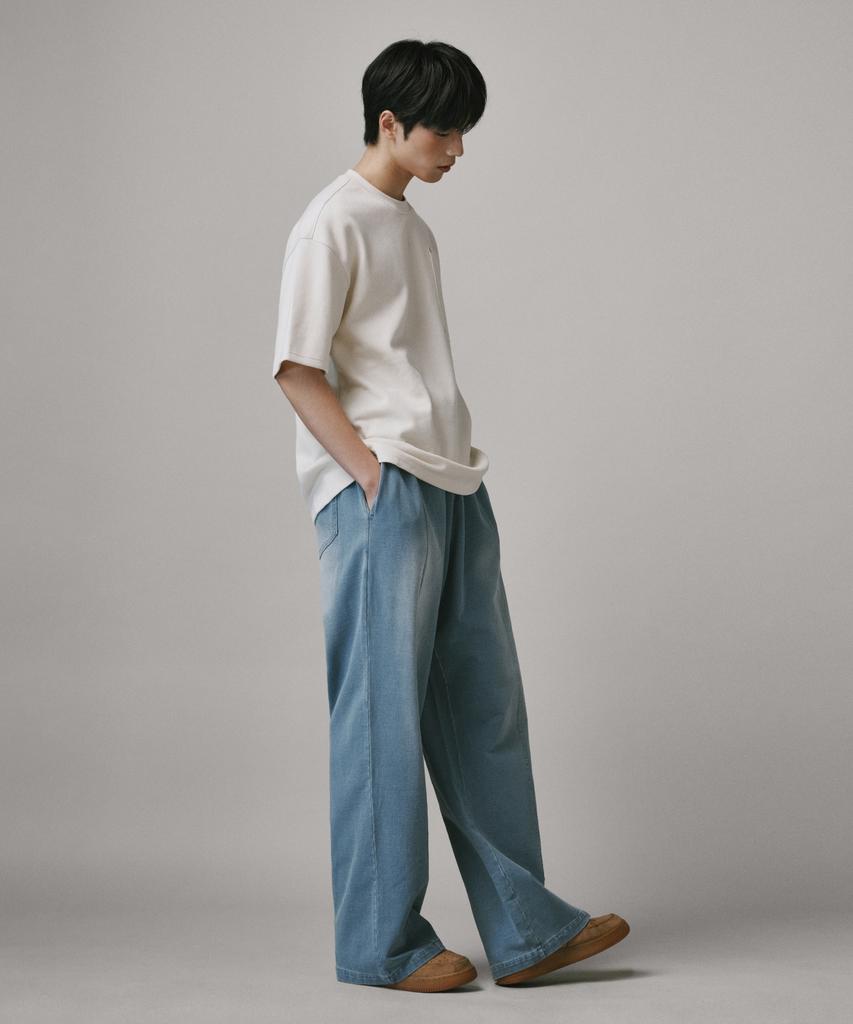 Beodeonteu Front Line Washed Wide Sweatpants [Medium Blue]