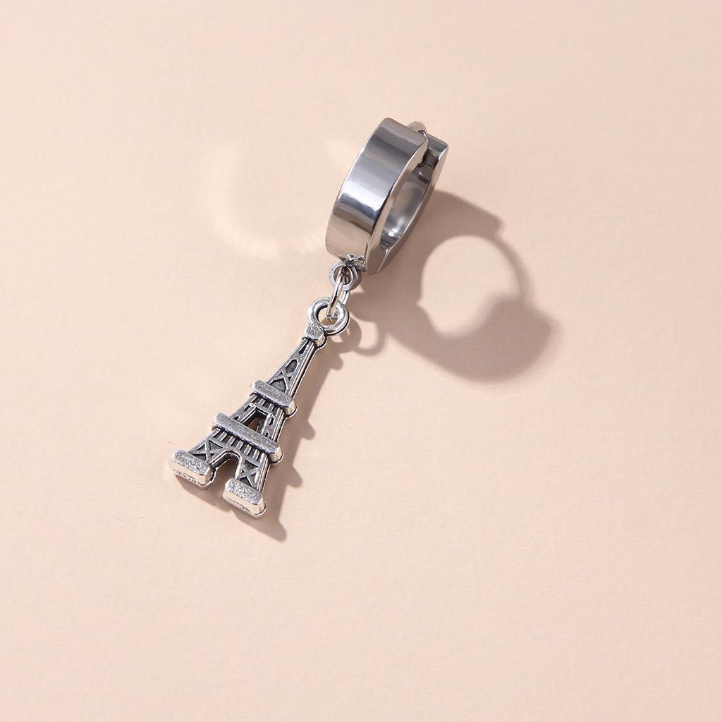 Simple Stainless Steel Hip-Hop Punk Lightning Feather Pendant Earrings Cross Earrings Men and Women Titanium Steel Earrings Ambience Back To School