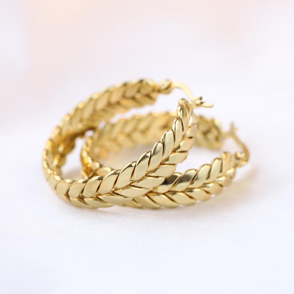 18K Stainless Steel 25MM Wheat Ear Hoop Earrings