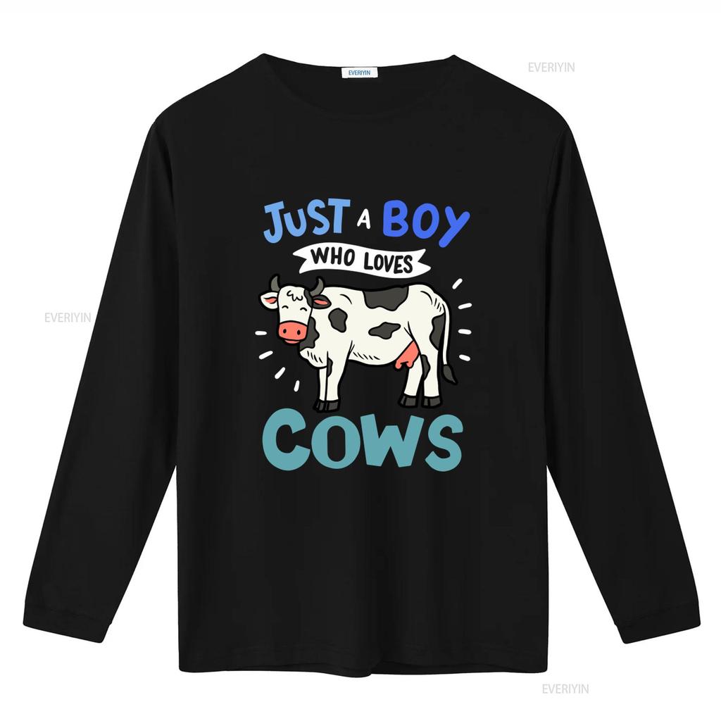 Cow Just A Boy Who Loves Cows T Shirt For Lovers Print Vintage Washed Versatile Slightly Casual Breathable Stretched