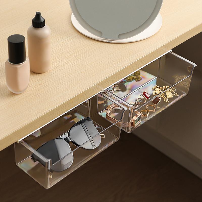 Drawer Style Storage Box Under The Mirror Cabinet Transparent Bathroom Cotton Stick Bathroom Office Pull-Out Storage Shelf