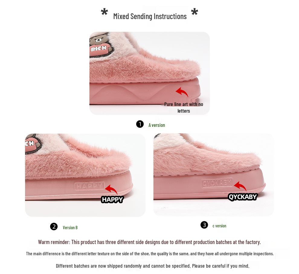 Winter Cotton Slippers with Thick Non-Slip Sole - Cute Cartoon Design for Couples