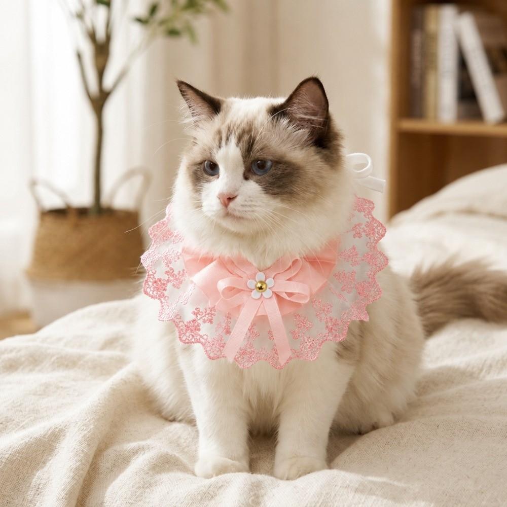 Round Neck Cat Scarf Washable Fabric Cat Drool Bib Sweet Style Pet Neckwear Pet Photo Taking