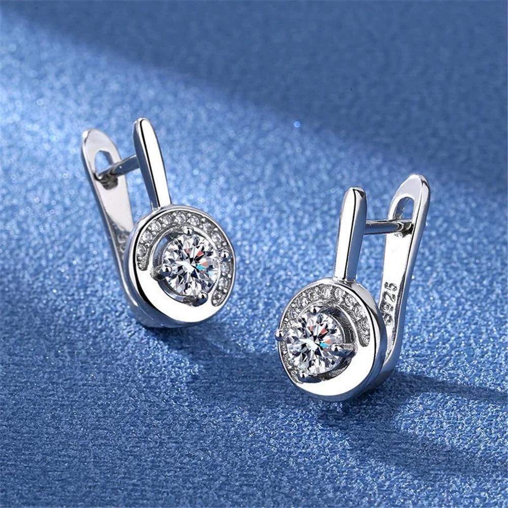 Cute Female White Round Zircon Stone Hoop Earrings Vintage Fashion Silver Color Wedding For Women