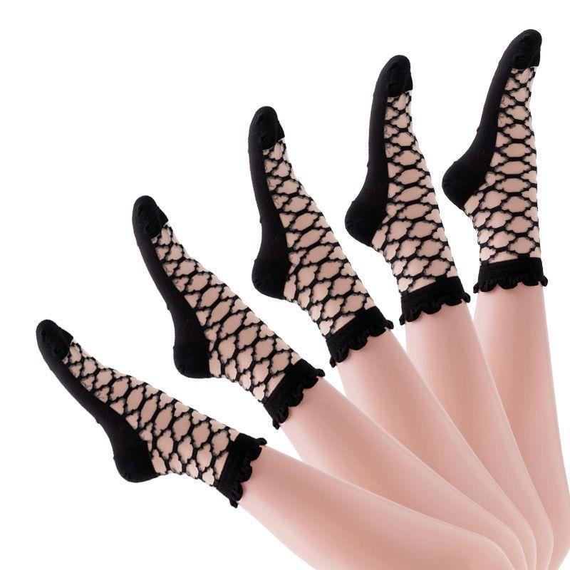 

5 пар шелковых женских чулок с межподошвой, охлаждающих летом, впитывающих пот, дышащих, с хрустальным стеклом, с новым вышитым дизайном 5 pairs