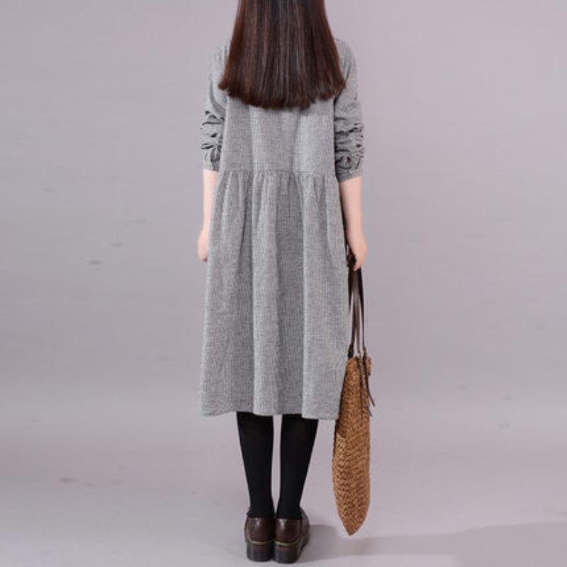 Loose Women's Checkered Long Sleeved Shirt Skirt