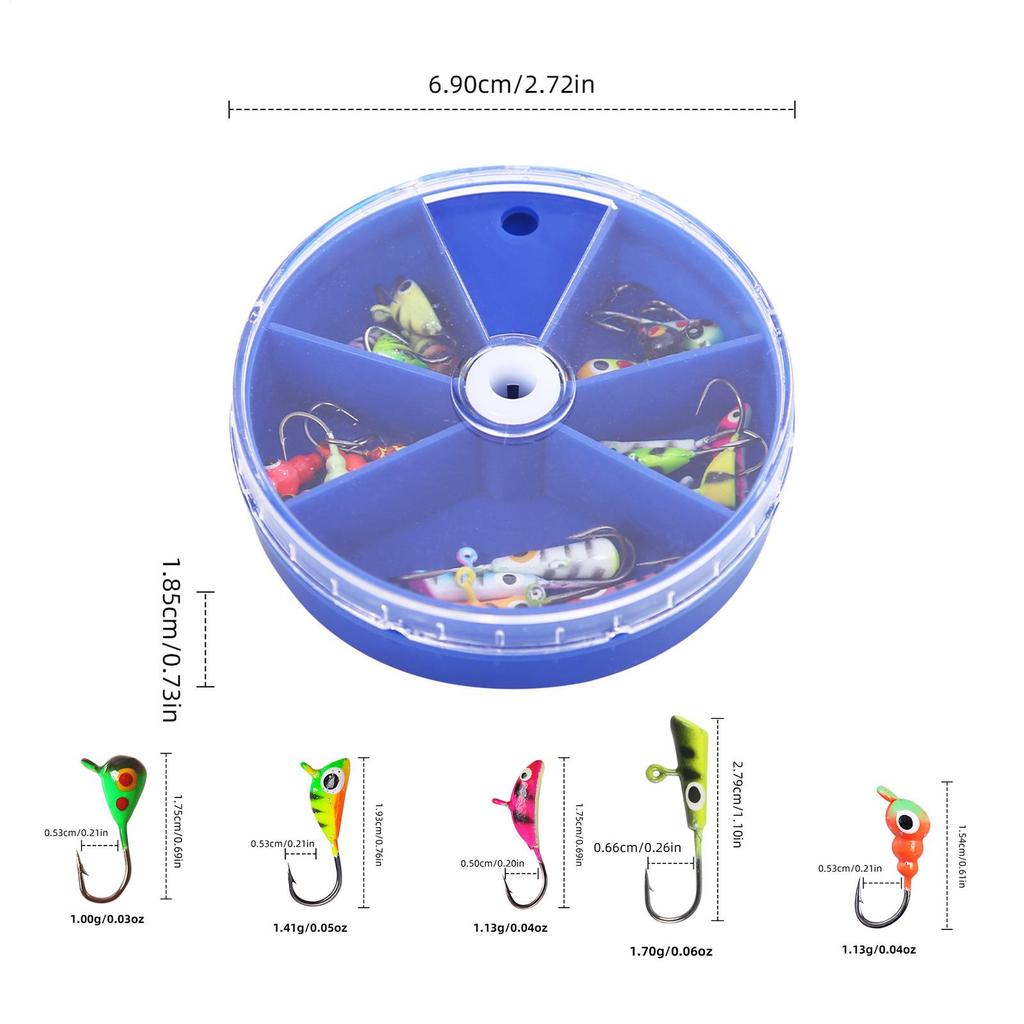 25-Piece Glowing Portable Realistic Ice Fishing Hook Bass Lures Kit for Trout Crappie Boat Lake River Saltwater Night