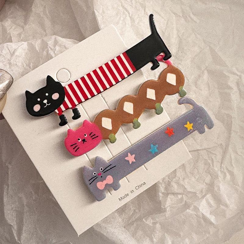 1PC Hairpin Gifts for Cat Lovers Cartoon Animal Theme Head Accessory Hair Clip Casual Cat Pattern Funny Multi-Color