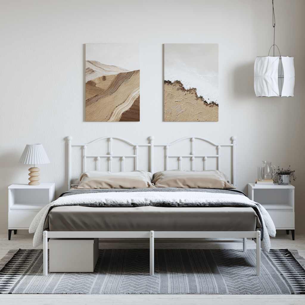 Metal Bed Frame with Headboard White 183 x 213 cm
