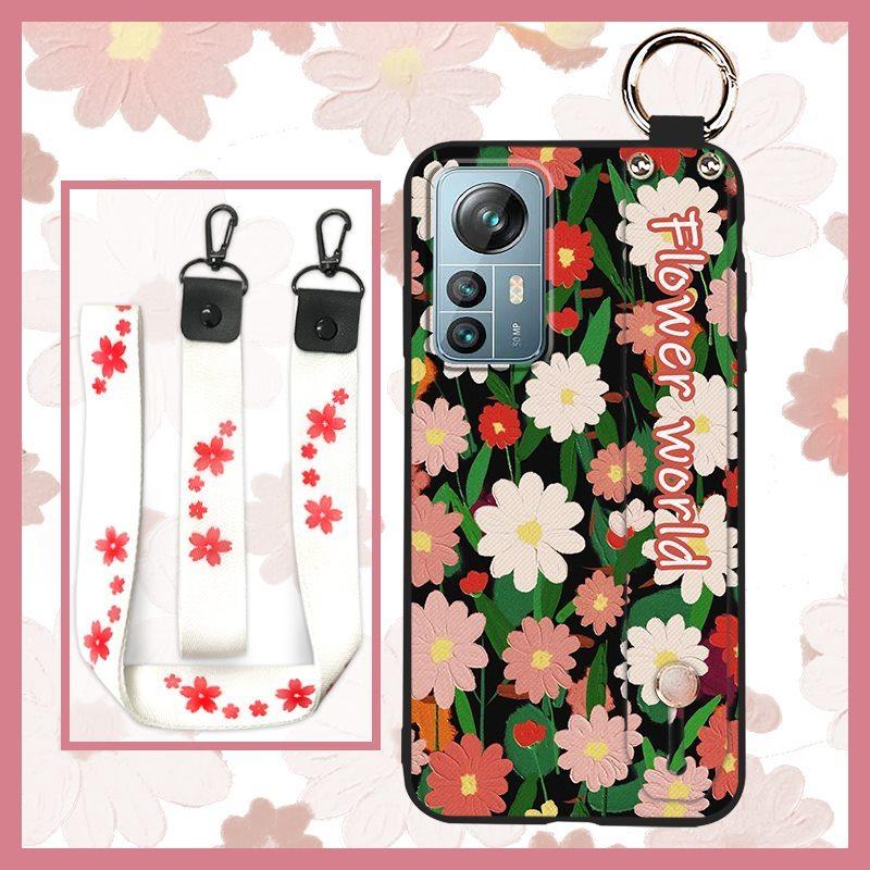 Dirt-resistant Durable Phone Case For Blackview A85 Phone Holder Anti-knock Wrist Strap Wristband Back Cover Ring Flower