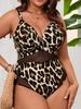 Plus Size Bikini One Piece Swimsuit Women Sexy Deep V-Neck Floral Print Bikini Swimwear Beachwear Tankini