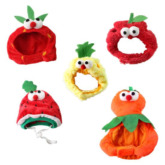 Cute Fruit Cat Hat Plush Pineapple Kitten Hat with Eyes Adjustable Watermelon Strawberry Soft Pet Hat for Cats And Small Dogs Party Costume Photo Prop