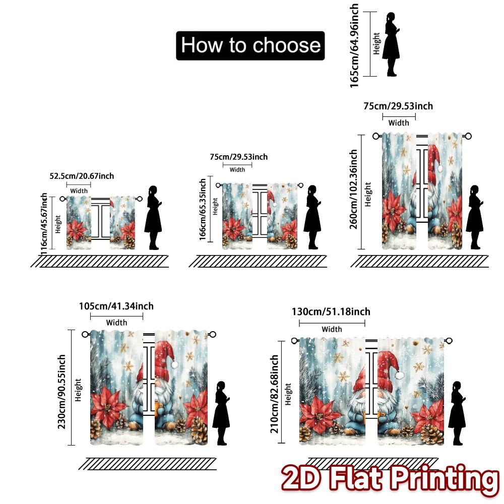 2pcs,Curtains Cute Gnome Winter Holiday Watercolor (3) Contemporary Modern Curtains Polyester Curtains Outdoor Decorations for