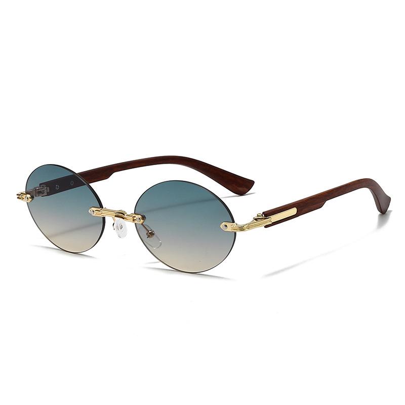 Owalne okulary przeciwsłoneczne bez oprawek z ciętymi krawędziami - Nowa modna moda uliczna.