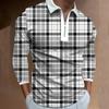 Men Clothes Long Sleeve Zipper Polo Shirt Men Casual Geometric Pattern Print Men Tops Polo Shirt 100% Polyester