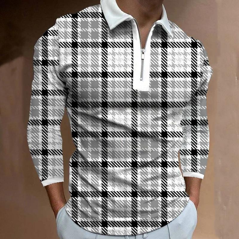 

Мужская одежда Рубашка-поло на молнии с длинным рукавом Мужская повседневная с геометрическим принтом Мужские топы Рубашка-поло 100% полиэстер S серый