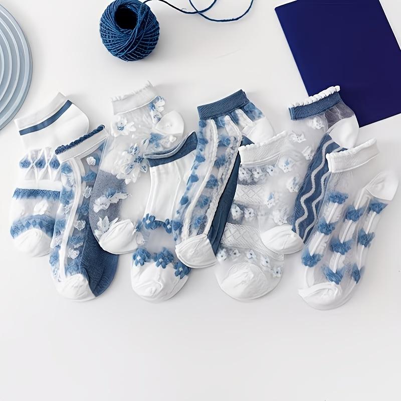 

5/10Pairs Women Summer Mesh Ankle Socks Thin Breathable Glass Silk Low Cut Socks Sheer Flower Pattern Soft Intimates Hosiery 5pairs(10pieces)