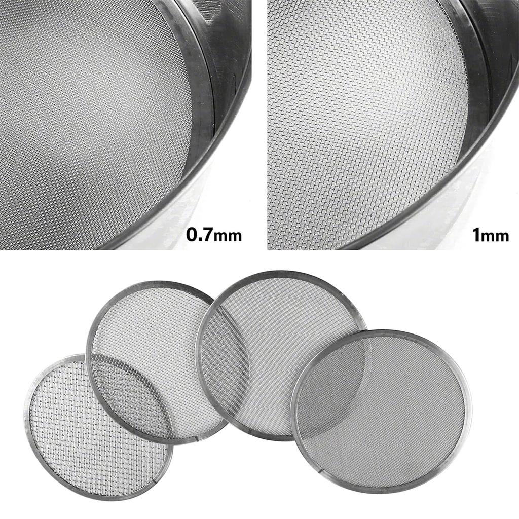 Stainless Steel Soil Sifter Set for Gardening 8 Inch Diameter with 4 Interchangeable Mesh Sizes 0.7/1/3/5mm
