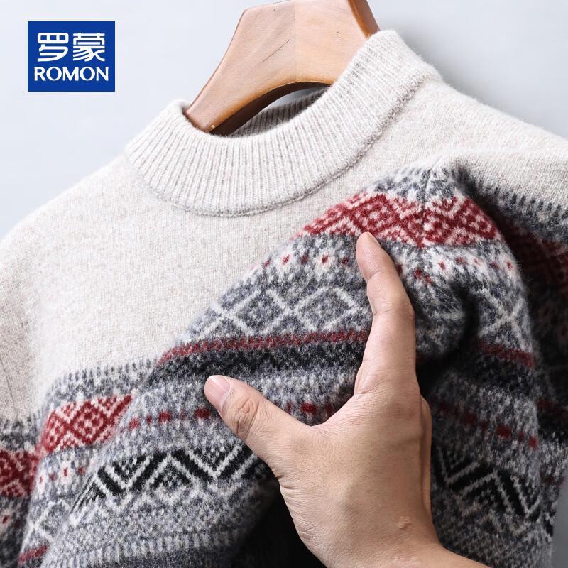 

ROMON Men s Thick 100% Wool Jacquard Knit Sweater 2XL (510g)
