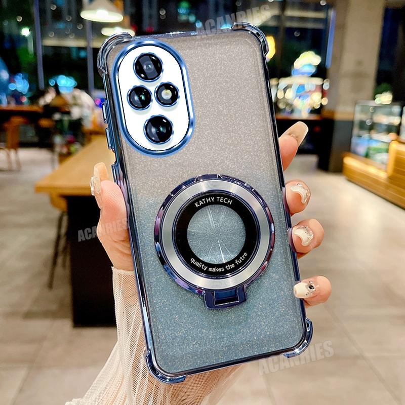 Honor200 Luxury Plating Holder Case For Huawei Honor 200 Pro 300 90 Lite 70 50 90pro Shockproof Silicone Stand Cover Honor90