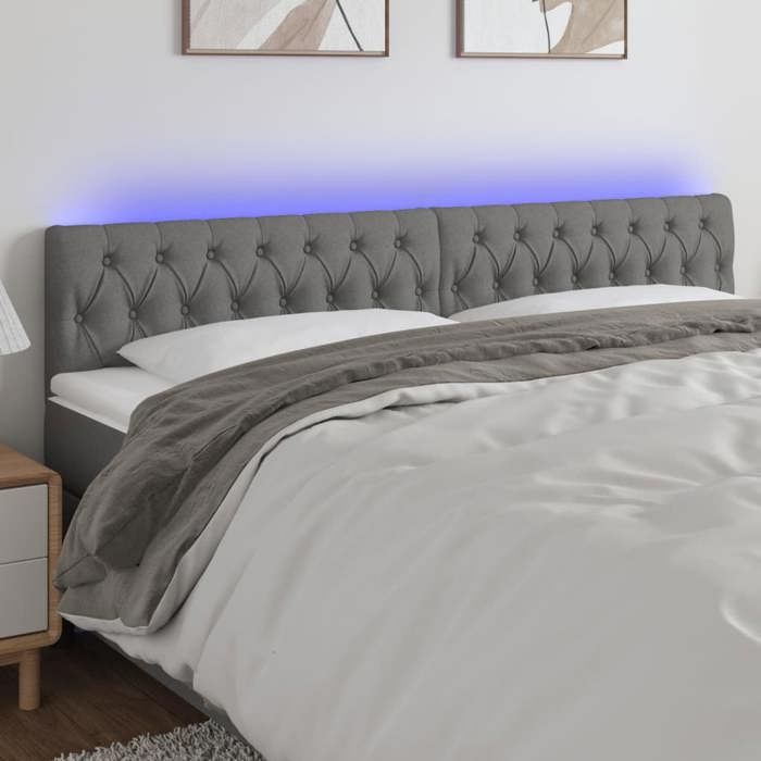 VidaXL Tête de Lit à LED Meuble de Chambre à Coucher Accessoire de Lit Double Tête de Cadre de Lit Intérieur Gris Foncé 3121963