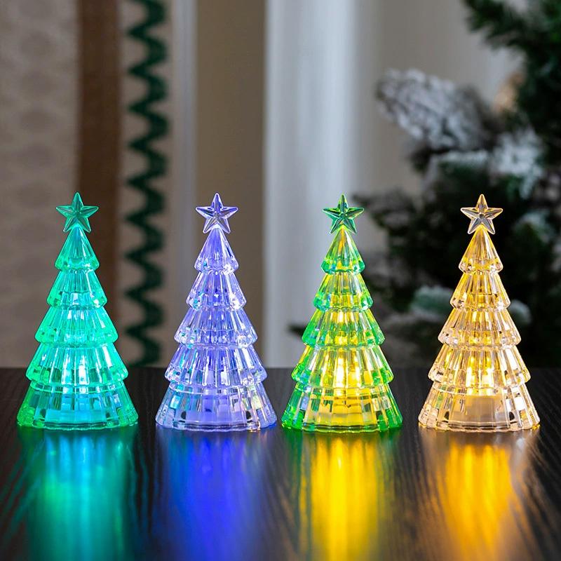 1PC Night Light Electronic Christmas Decoration New Year Gift Christmas Tree Glowing Crystal Led Light Desktop Ornament
