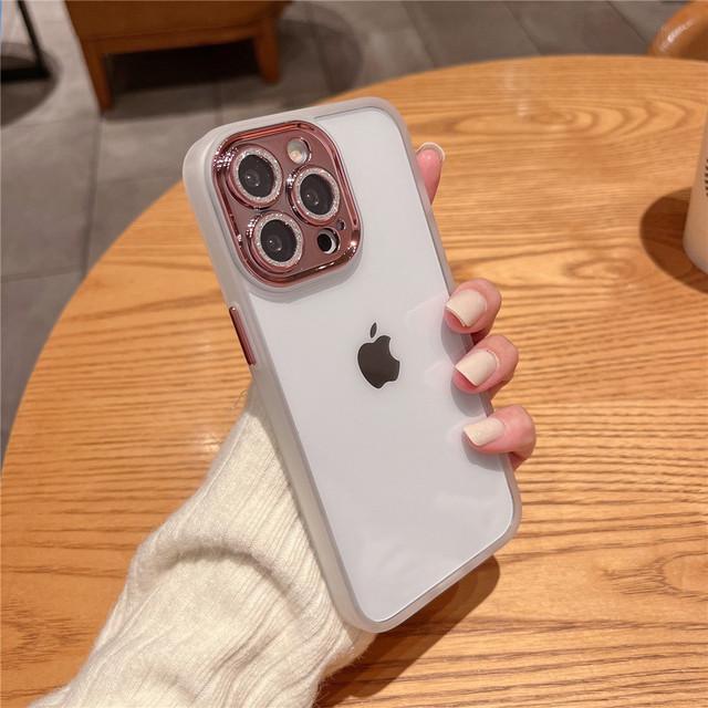 Purple Lens Glitter Diamond Clear Phone Case For Iphone 14 13 12 11 Pro Max Len Protection Plating Shockproof Hybrid Armor Cover