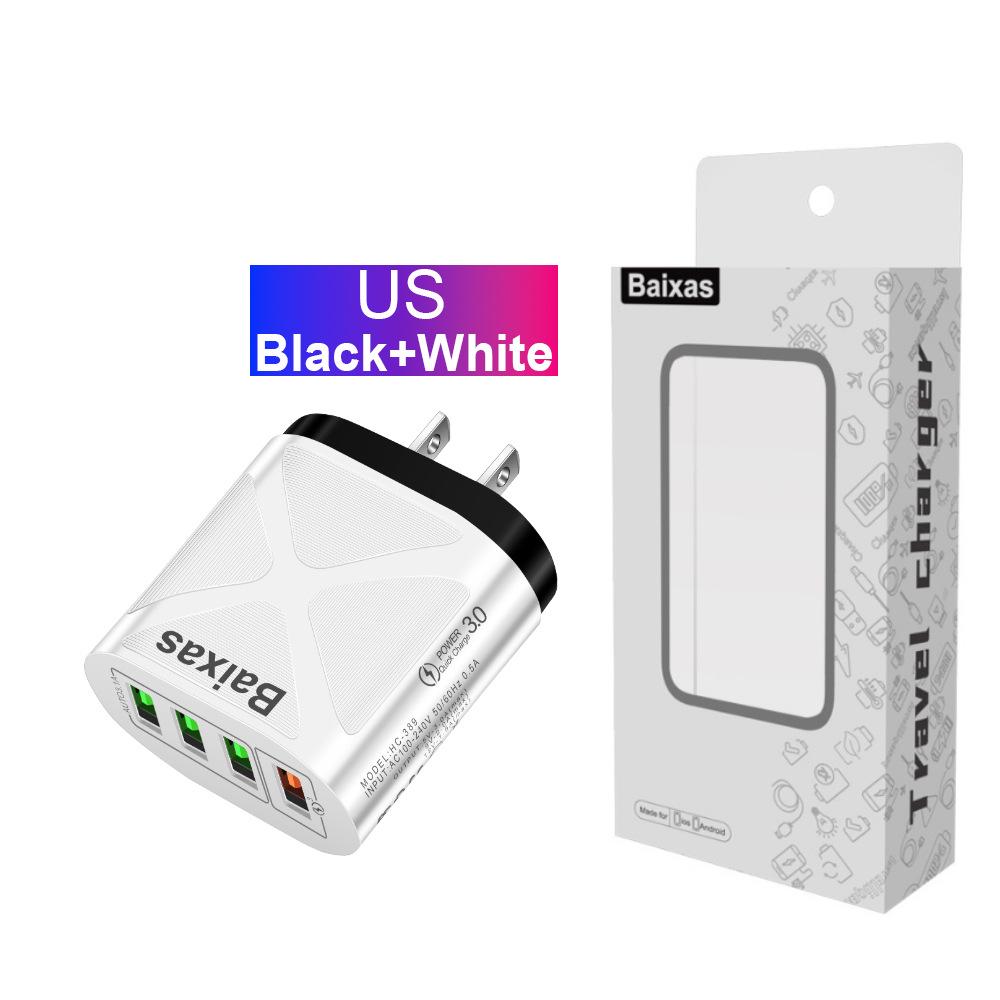 4-Port QC3.0 Universal Fast Charger: EU/US/UK/AU Standards, Multi-Voltage (5V/9V/12V) for Travel