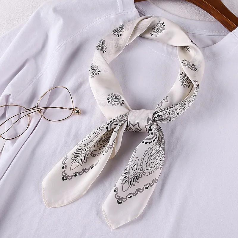 70cm Bandana Head Scarf For Women Fashion Paisley Print Handkerchief Silk Satin Hijab Scarfs Female Square Neck Scarves Dropship