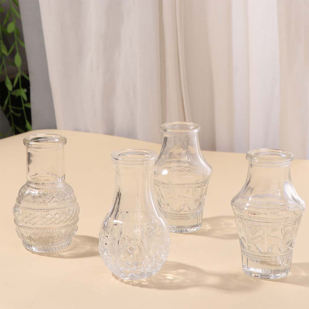 10PCS/SET Crystal Clear Mini Glass Vase Retro Relief Transparent Vase Flower Vase  Hydroponics Plant