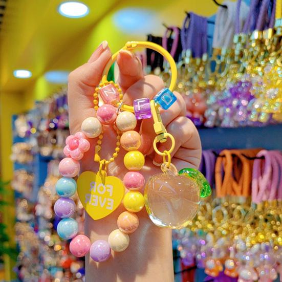Fruit Pendant Keychain Colorful Beads Keychain Cute Transparent Fruit Bag Backpack Purse Charm Gift for Women Girls Teens