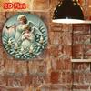 Tinplate Art Round Metal Sign Angel Christmas Tree Home Wall Decor