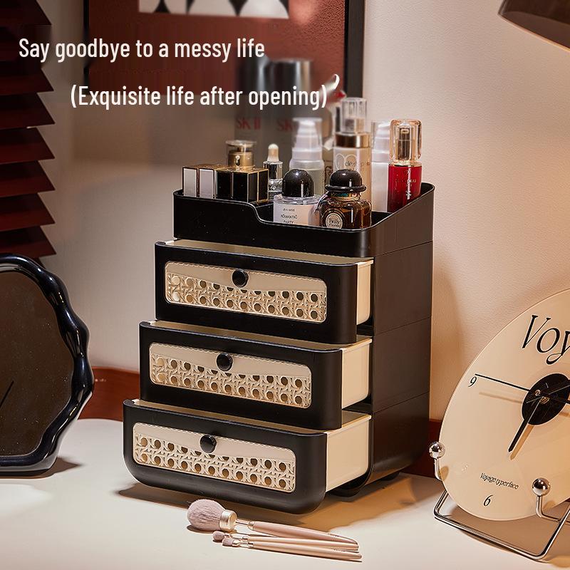 Kosmetik-Aufbewahrungsbox im chinesischen Stil: Staubdichter Schreibtisch-Organizer für Lippenstift, Masken und Hautpflegeprodukte mit Schubladen.