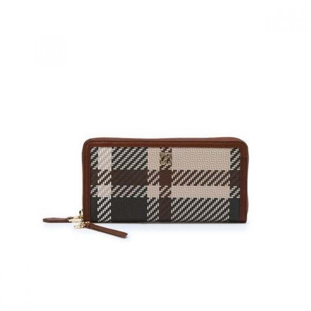 Dcwa4e210w2 [Tartan Check Mix] Brown Tartan Check Leather Color Zipper Wallet