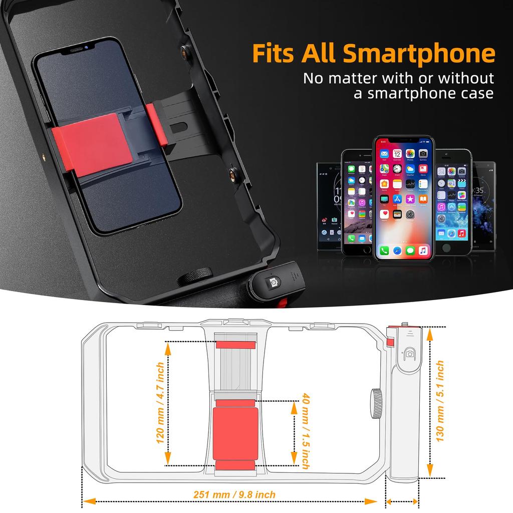 Zeadio Camera Smartphone Portable Handle Grip Handheld Video Rig with RGB Video Light Compatible with All Mirrorless and Smartphones & Stabilizer, &