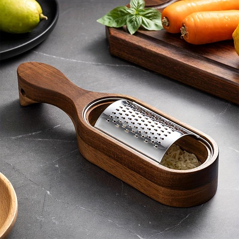 Premium Acacia Wood Handle Stainless Steel Cheese Grater - Ideal for Shredding Chocolate, Vegetables & Fruits