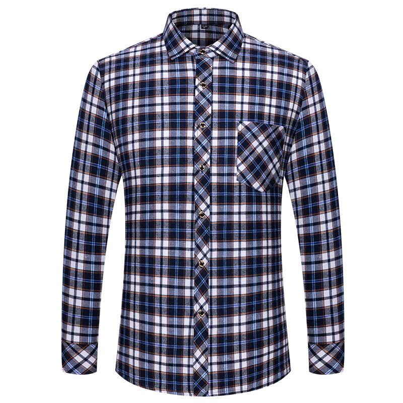M-6XL Men's Pure Cotton Flannel Shirts Long Sleeve Single Pocket Casual Plaid Thick Soft Cozy Brushed Shirts Blouse Men Clothing