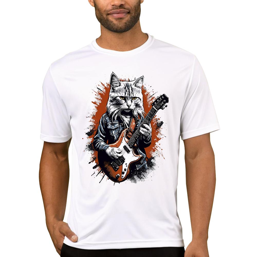 TEEHUB Vintage 3D Cat Play Guitar Men T-Shirt Fashion Streetwear Short Sleeve T Shirts Hipster Music Tee Cool Tops