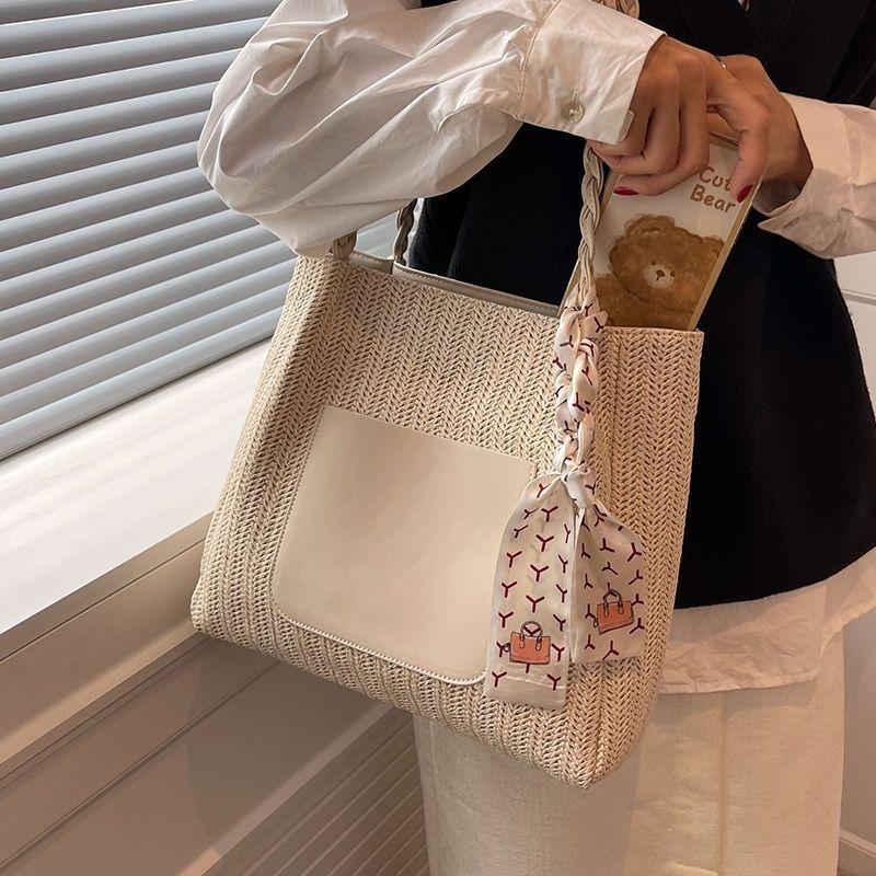 Neue Trendige Gewebte Schulter Damen Tasche Wintermode Stroh Freizeit Tragetasche Handtasche