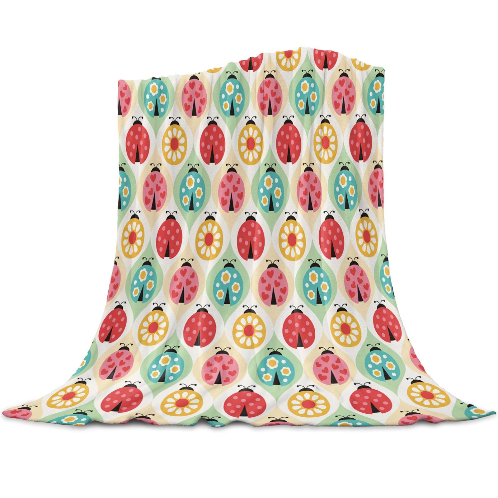 

Fleece Throw Bed Blanket – Lightweight, Super Soft Cozy, Red Ladybug on White Background, Gift for Adults & Kids 30x40in