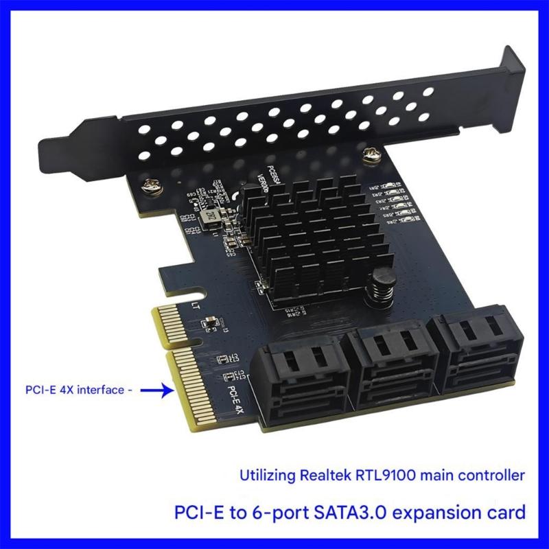 PCIE 1X/4X SATA3.0 Controller Card 6 Port 6Gbps PCIE SATA3.0 Expansion Card PCIE to SATA3.0 Controller PCIE GEN3 RTL9100VB Chip