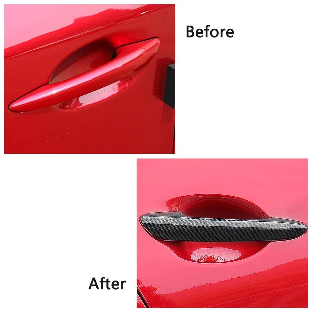 For Mazda 3 Mazda3 Axela 2020 Chromium Styling Exterior Door Handle Cover Carbon Fiber Moulding Frame Bezel Chrome Car Sticker