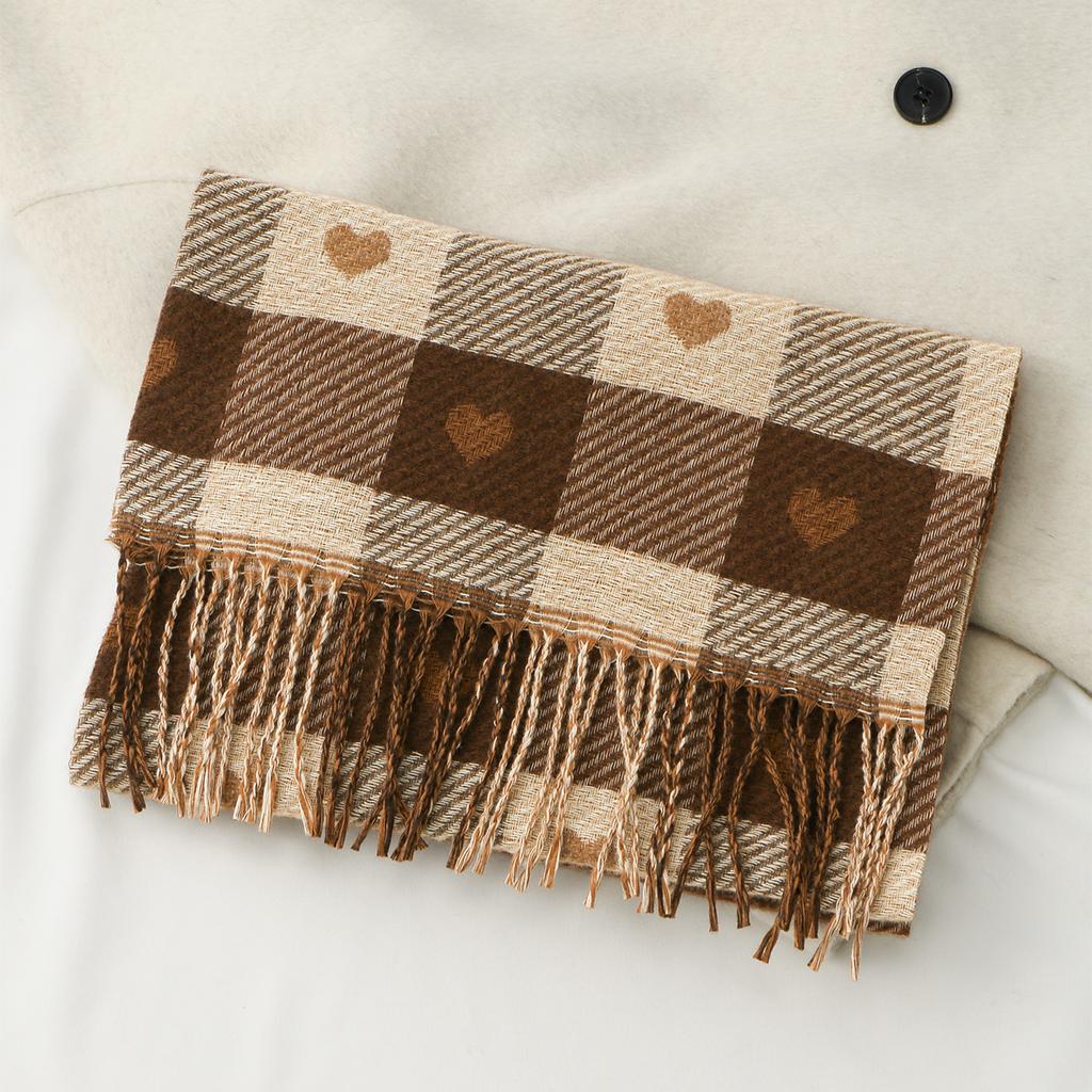Women'S Autumn And Winter Heart-Patterned Scarf Plaid Comfortable Scarf Thick Warm Large Blanket Shawl Scarf Pashmina