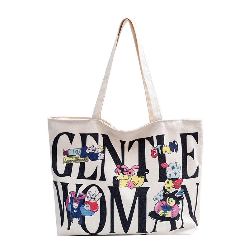 Women's Large Capacity Canvas Tote Bag with Hot Stamping - Casual Shoulder Bag for Students