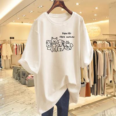 Cotton Line Puppy Printing Short Sleeve T-Shirt Women's T-Shirt Summer Couple Half Sleeve Bottom Shirt Top